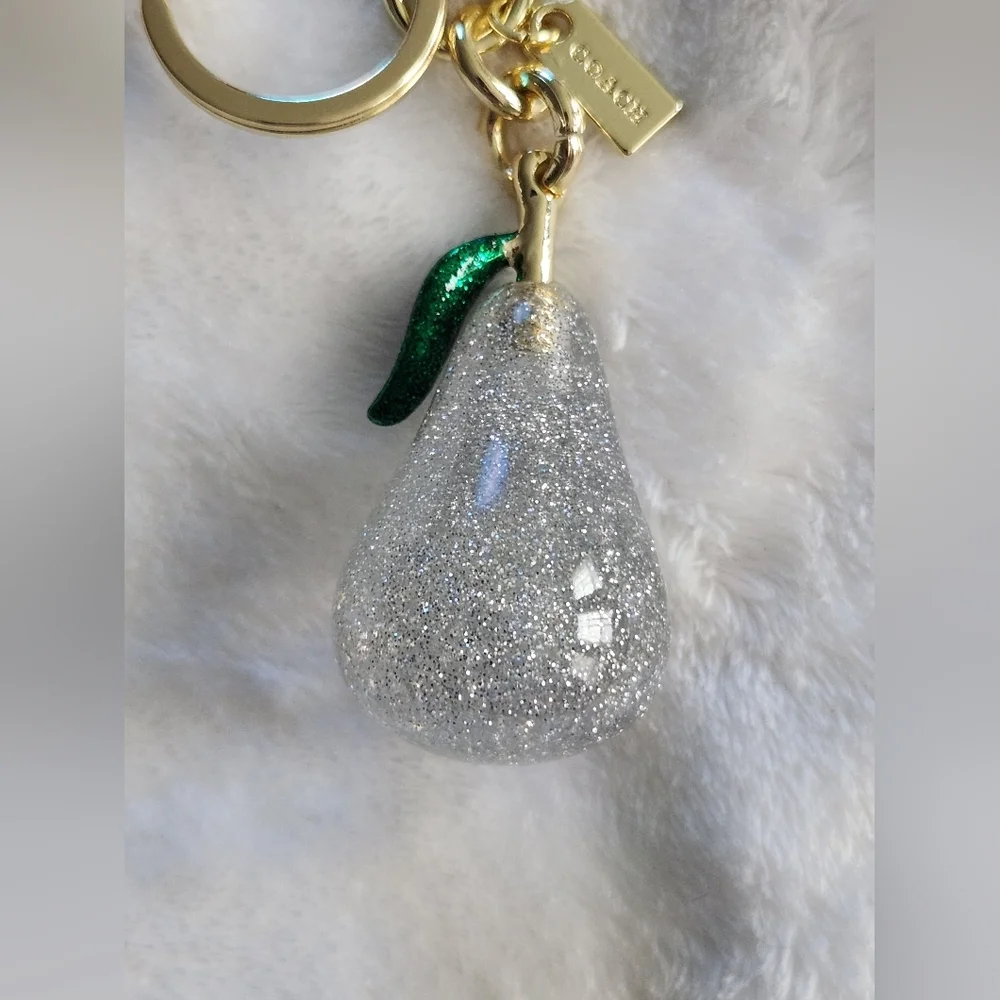 Sparkling Silver Clear Pear Keychain Bag Charm
